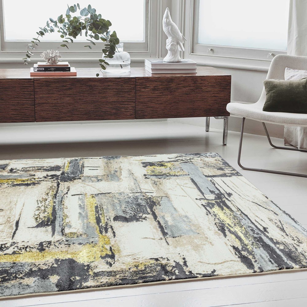 Orion Decor Abstract Metallic Rugs in OR03 Yellow